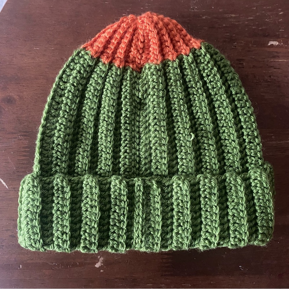 Green and Orange Knit Beanie